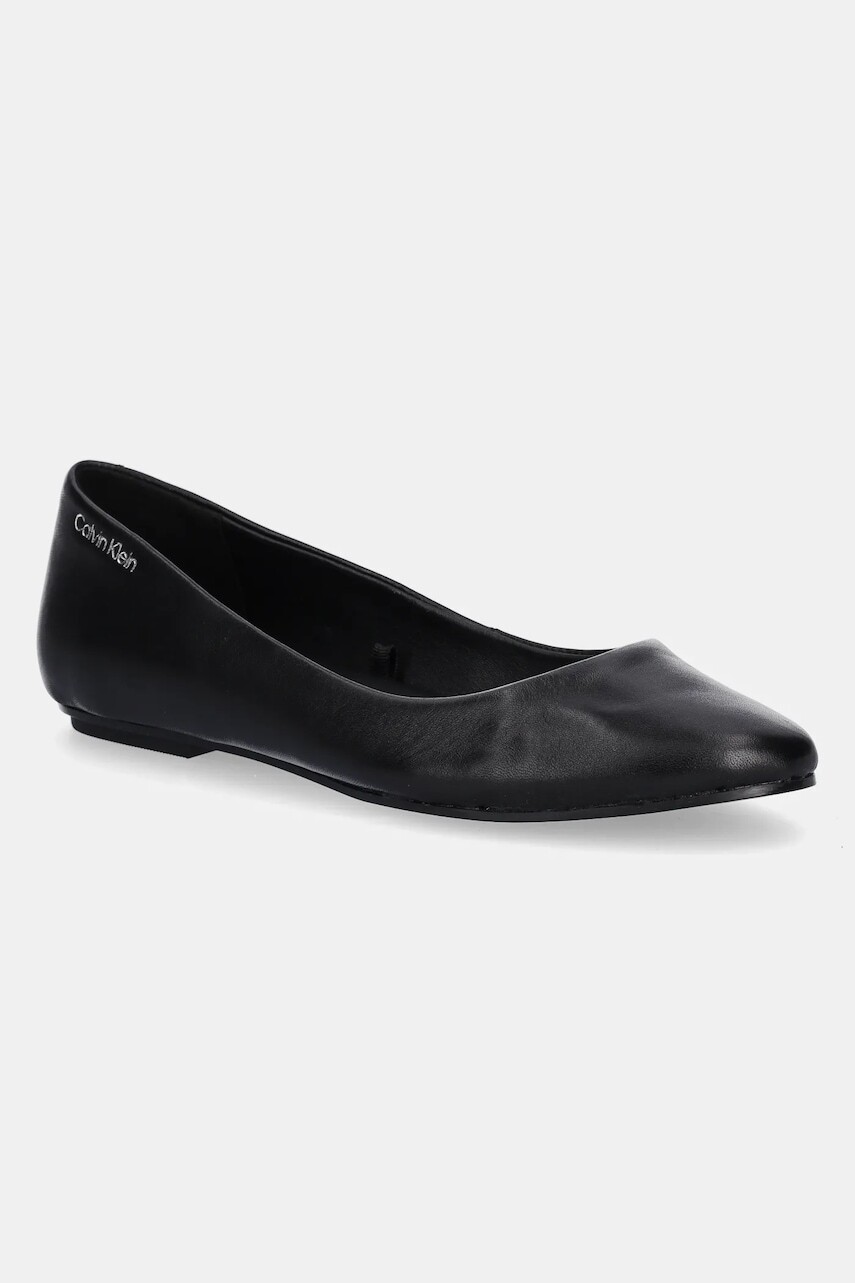 Kožené balerínky Calvin Klein FLAT MARY JANE - LTH čierna farba, HW0HW02341