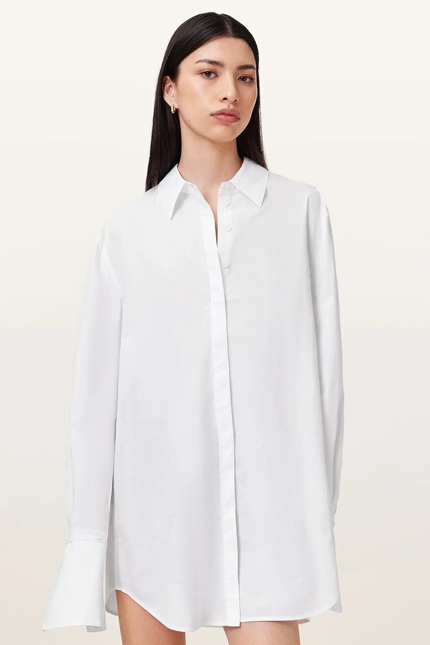 Bavlnené šaty AllSaints ALBER biela farba, mini, oversize, W249DC