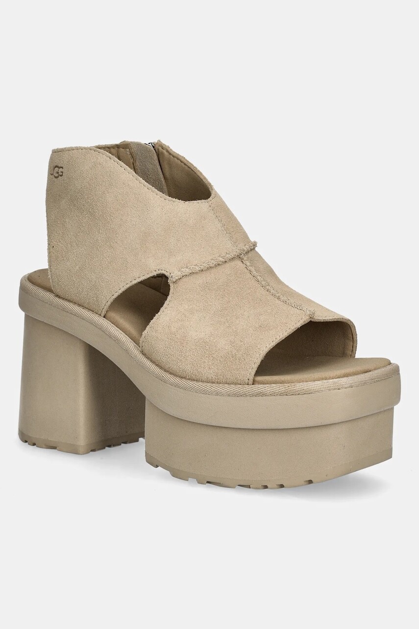 Semišové sandále UGG New Heights Platform béžová farba, 1167479-MDSD
