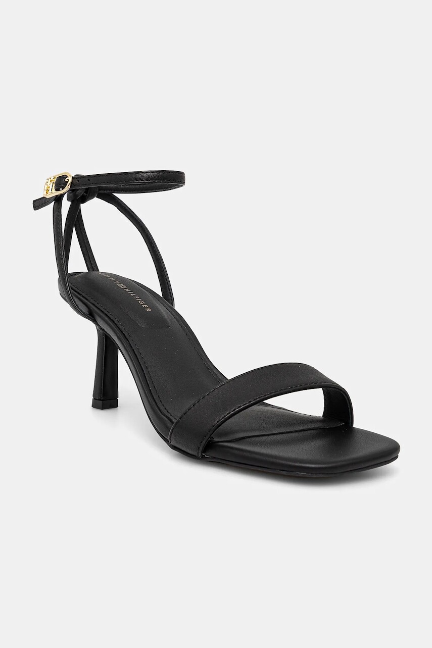 Kožené sandále Tommy Hilfiger LEATHER KNOTS KITTEN SANDAL čierna farba, FW0FW08424