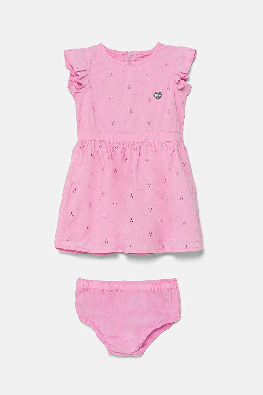 Detské bavlnené šaty Guess ružová farba, mini, áčkový strih, A5GK04 WH710