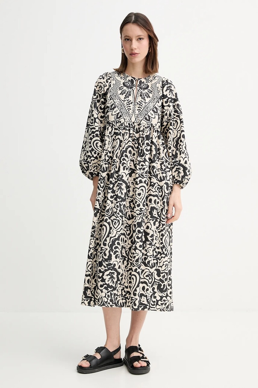 Bavlnené šaty Weekend Max Mara béžová farba, midi, áčkový strih, 2515221192600