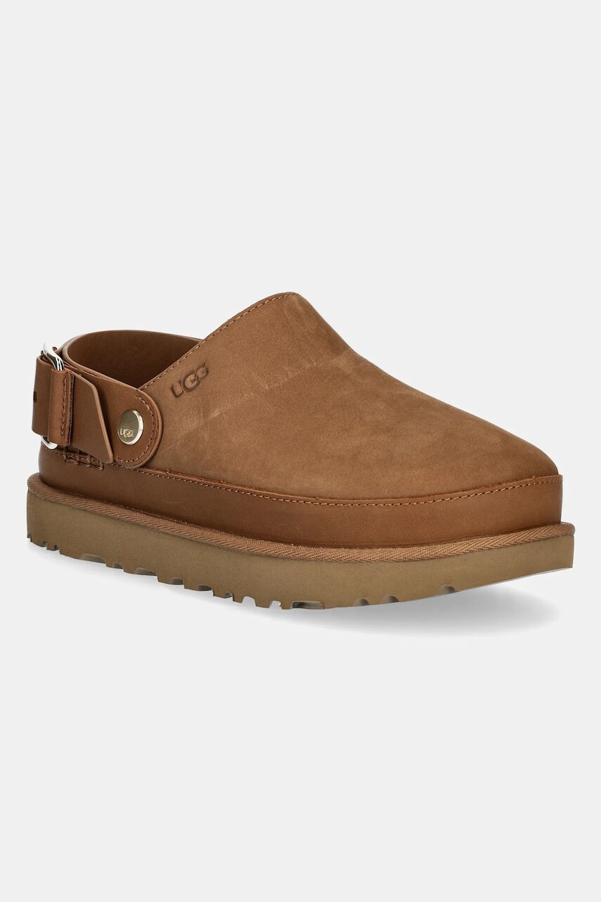 Nubukové šľapky UGG Goldenstar Villa Clog dámske, hnedá farba, na platforme, 1169590-CHE