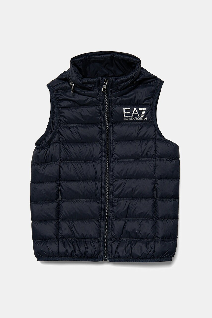 Detská páperová vesta EA7 Emporio Armani tmavomodrá farba, 7B000034 AF12477