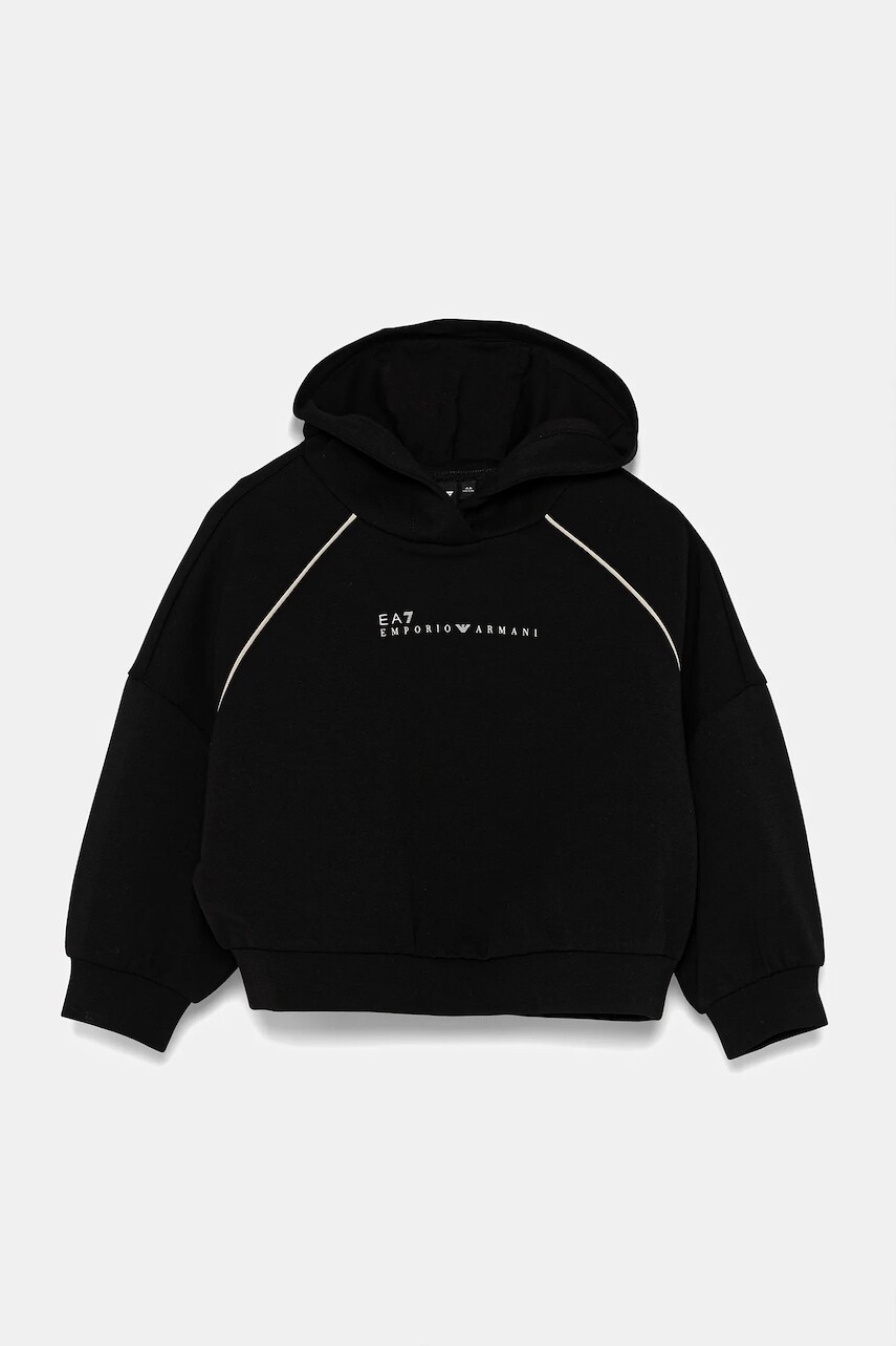 Detská mikina EA7 Emporio Armani čierna farba, s kapucňou, s potlačou, 7G000038 AF12501