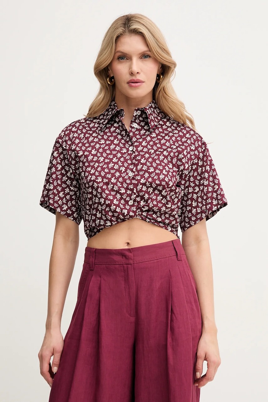 Bavlnená košeľa Marella MOCA dámska, bordová farba, regular, s klasickým golierom, 2513111042200