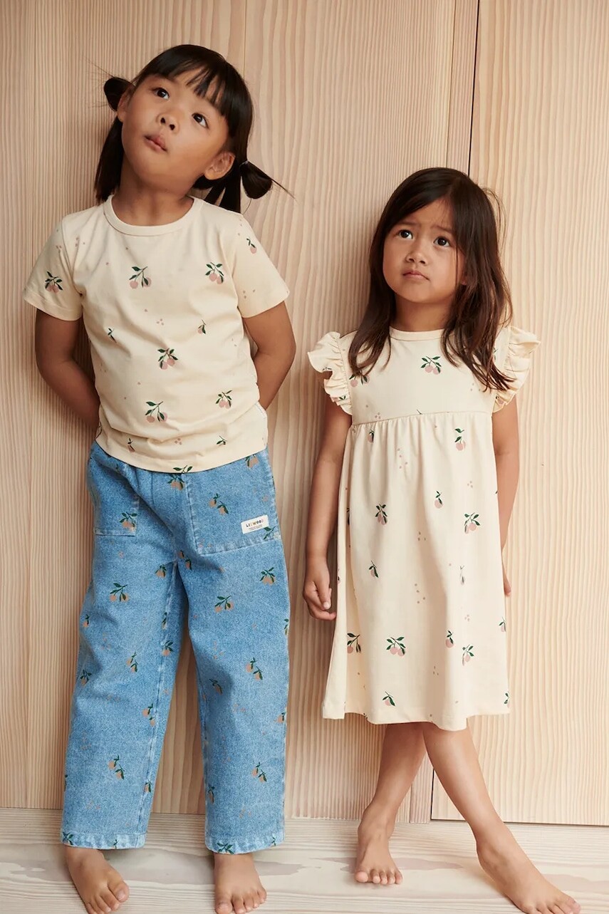 Dievčenské bavlnené šaty Liewood Neveah Printed Dress béžová farba, mini, áčkový strih, LW19803