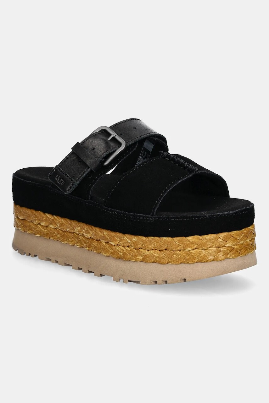 Semišové šľapky UGG Aubrey Slide dámske, čierna farba, na platforme, 1167451-BLK