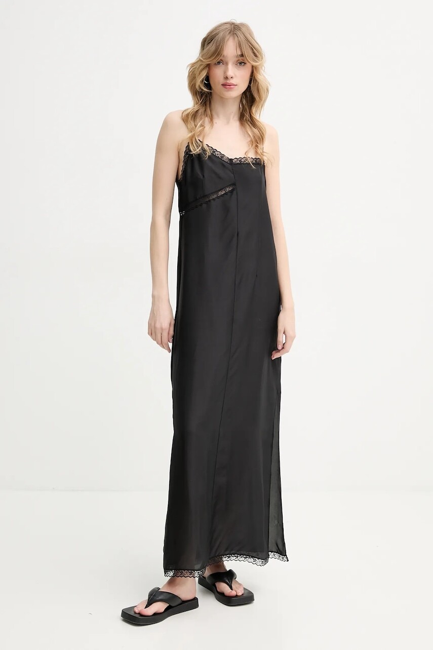 Hodvábne šaty MM6 Maison Margiela čierna farba, maxi, rovný strih, S52CT0785.M35244