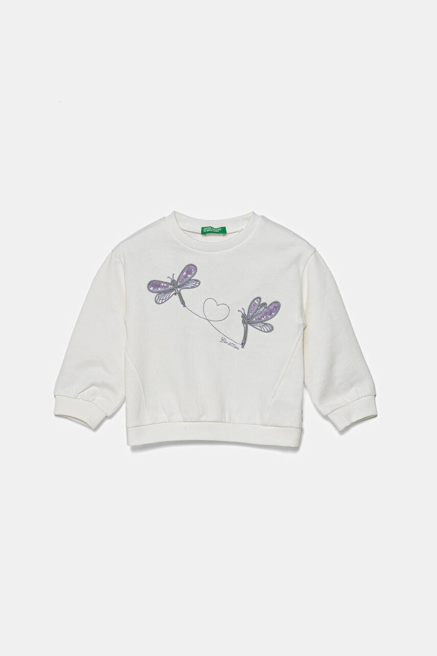 Detská bavlnená mikina United Colors of Benetton biela farba, s nášivkou, 3J70G10IY
