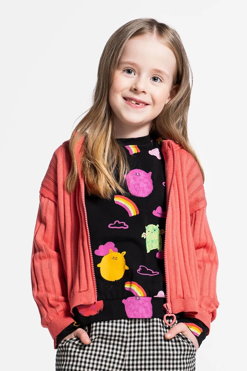 Detská mikina Coccodrillo čierna farba, vzorovaná, REBEL GIRL KIDS