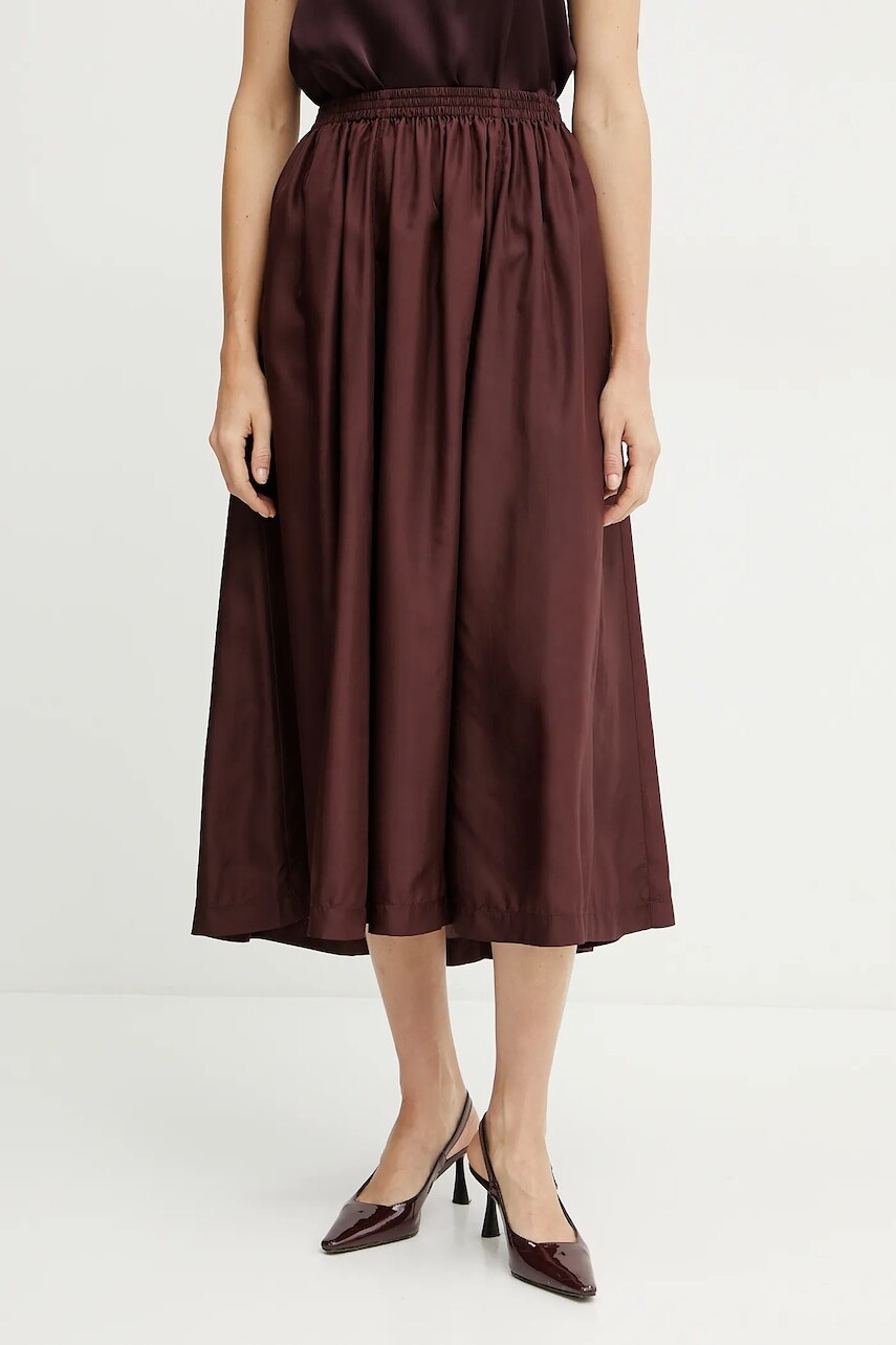 Hodvábna sukňa Forte Forte bordová farba, midi, áčkový strih, 9930 my skirt