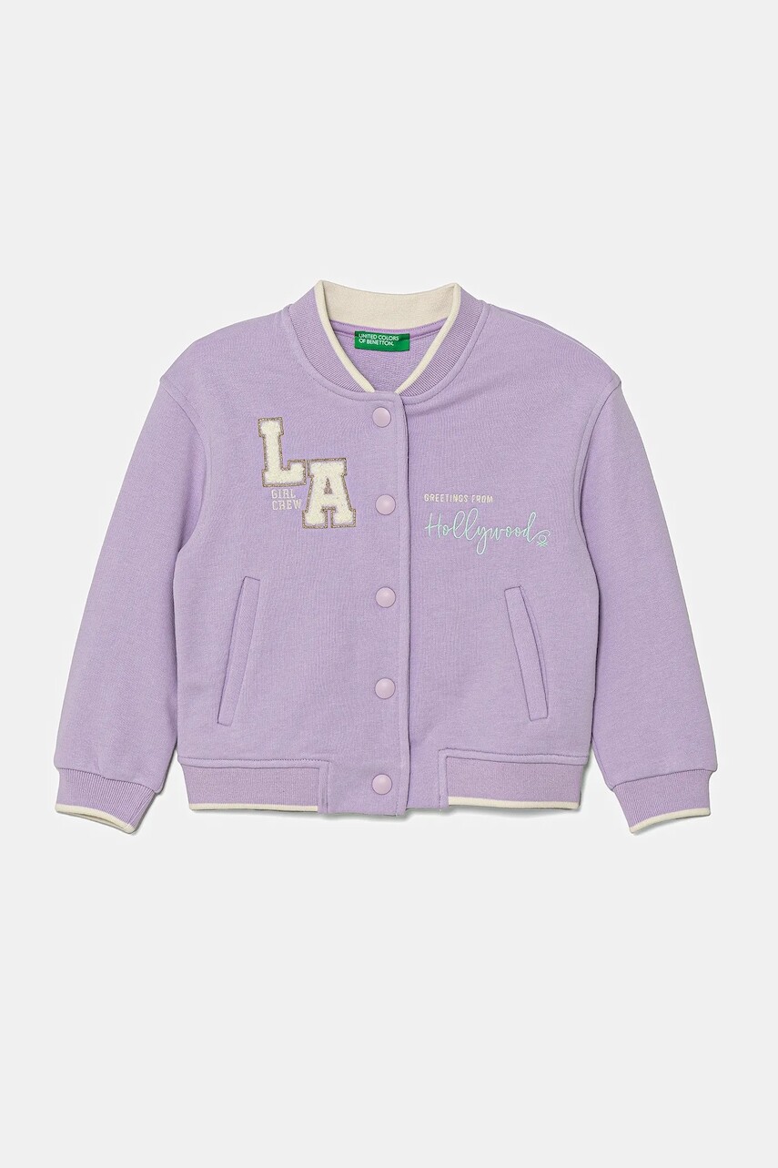 Detská mikina United Colors of Benetton fialová farba, s nášivkou, 32N4G503P