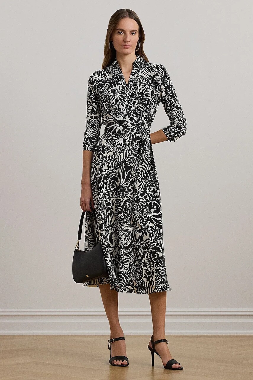 Šaty Lauren Ralph Lauren čierna farba, midi, áčkový strih, 250963466