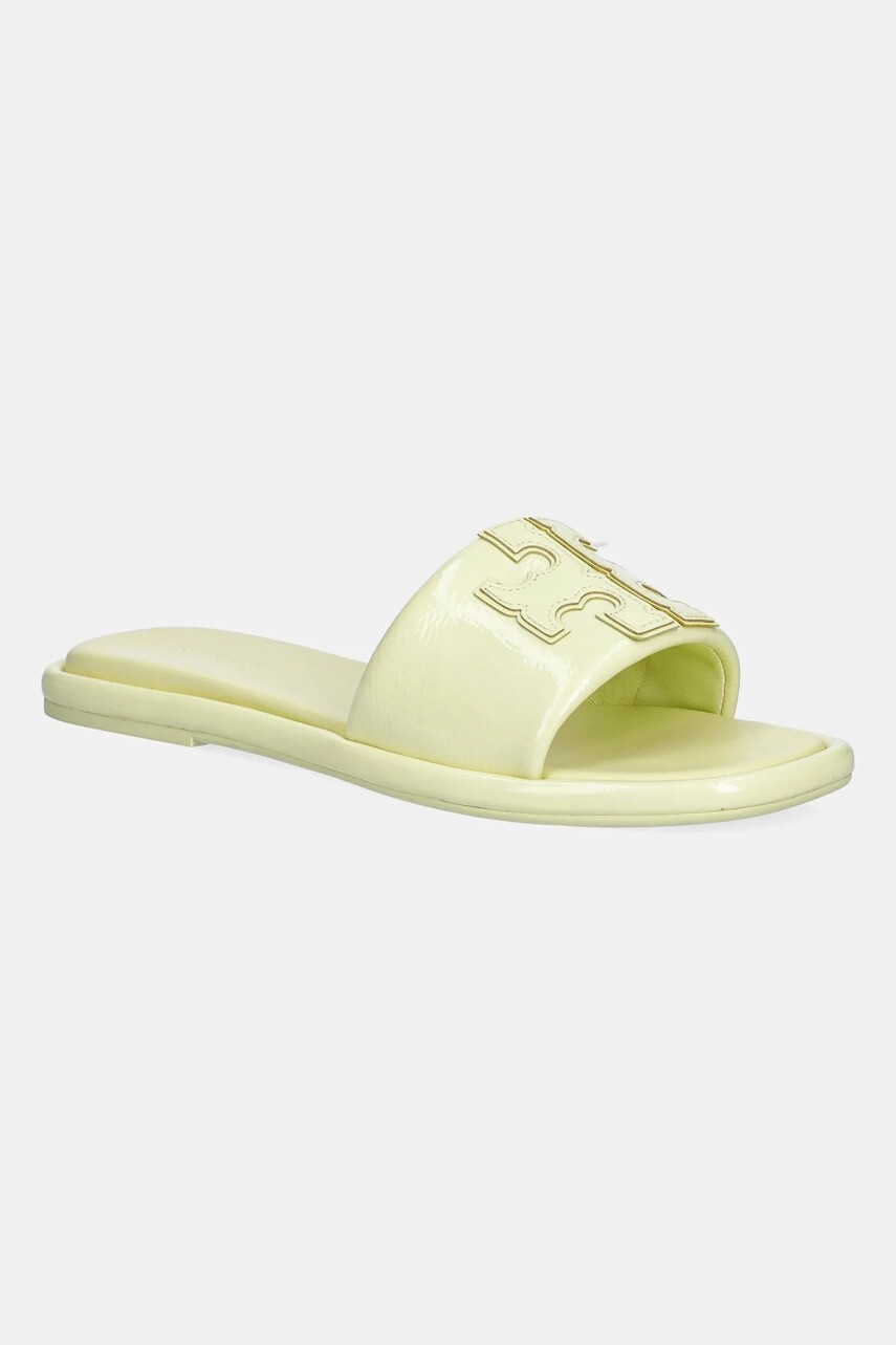 Kožené šľapky Tory Burch Double T Sport Slide žltá farba, 141380-701
