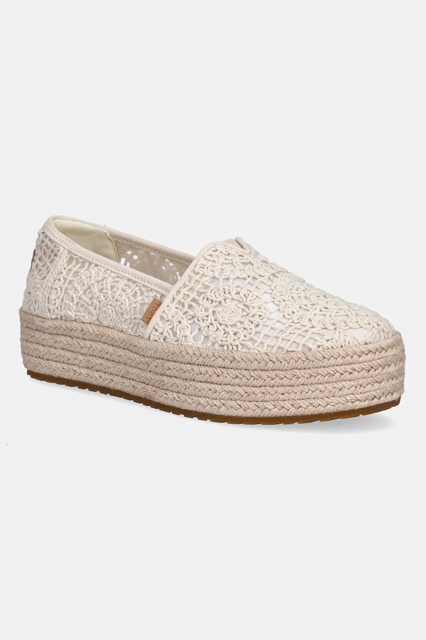Espadrilky Toms CROCHET LACE béžová farba, na platforme, 10021923