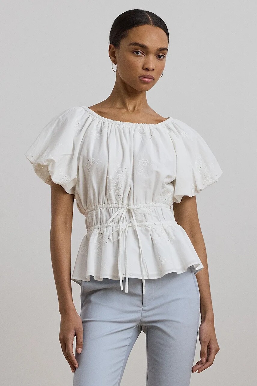 Bavlnená blúzka Lauren Ralph Lauren biela farba, jednofarebná, 200966197
