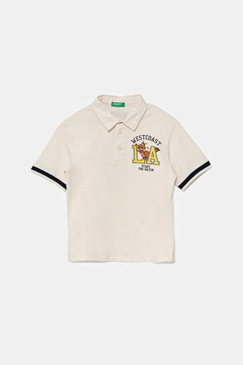 Detská bavlnená polokošeľa United Colors of Benetton béžová farba, jednofarebná, 3BL0G300W
