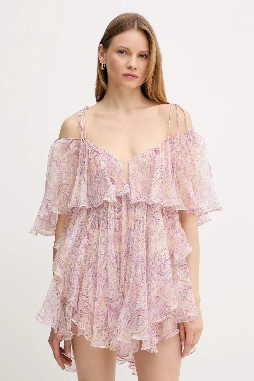 Hodvábne šaty Twinset ružová farba, mini, áčkový strih, 251TS2184