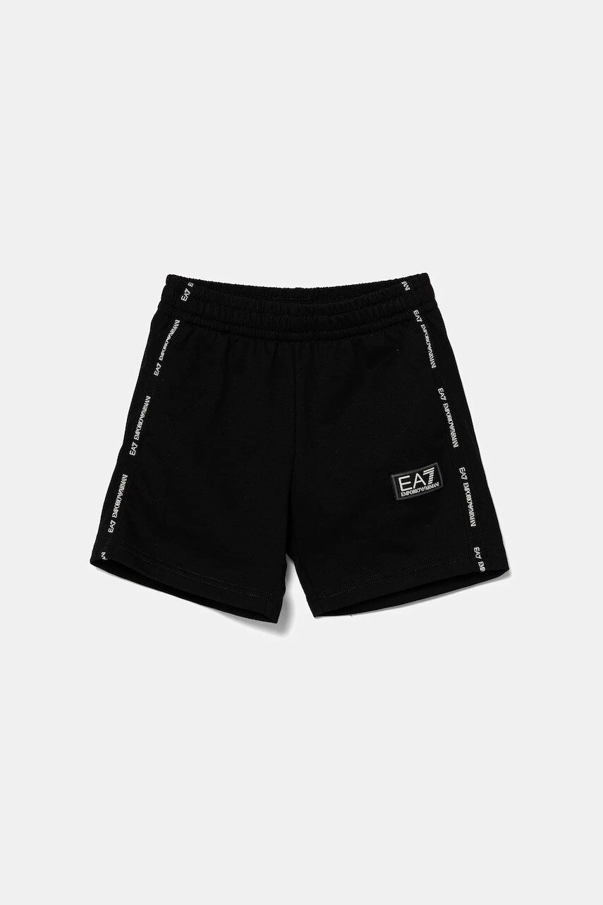 Detské bavlnené šortky EA7 Emporio Armani čierna farba, nastaviteľný pás 7B000057 AF10380