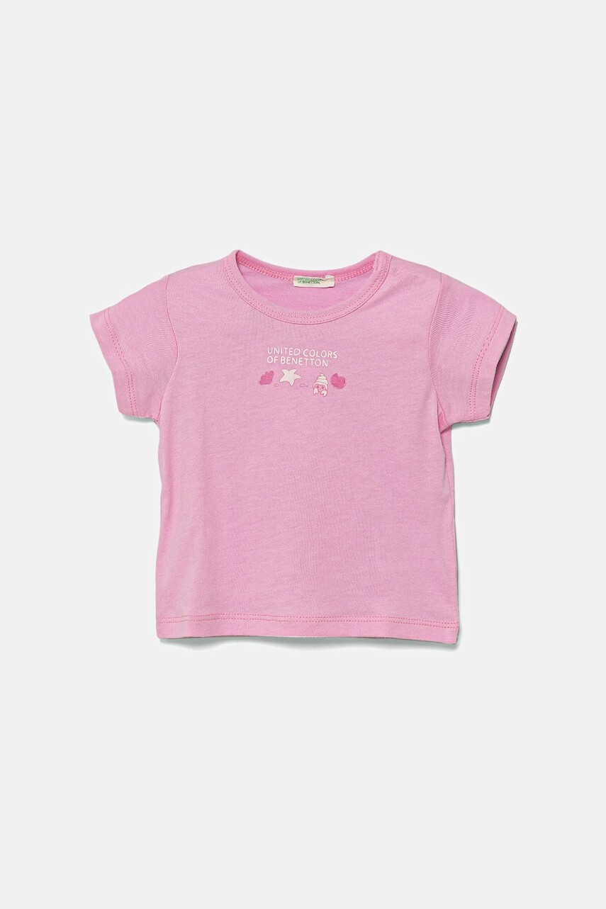 Detské bavlnené tričko United Colors of Benetton ružová farba, 3I1XA1067