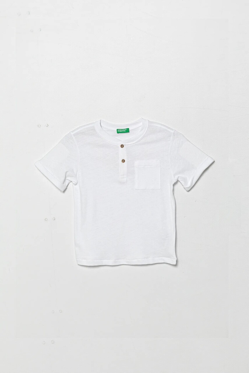 Detské tričko zo zmesi ľanu United Colors of Benetton biela farba, jednofarebné, 3F4JG10IF