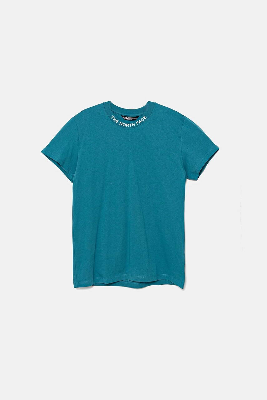 Detské bavlnené tričko The North Face TEEN NEW SS ZUMU TEE tyrkysová farba, vzorované, NF0A877S6HO1