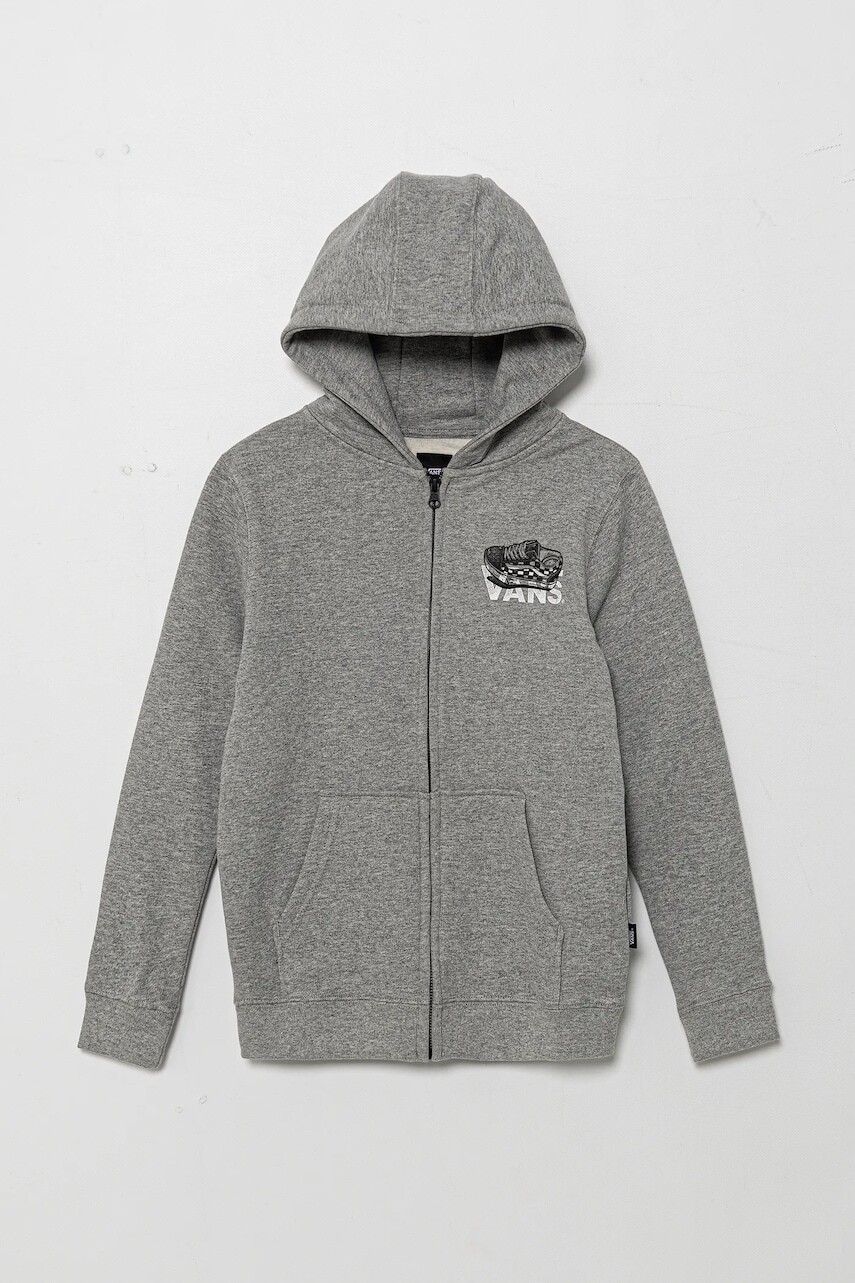 Detská mikina Vans Old Skool FZ šedá farba, s kapucňou, melanžová, VN000MHT02F1