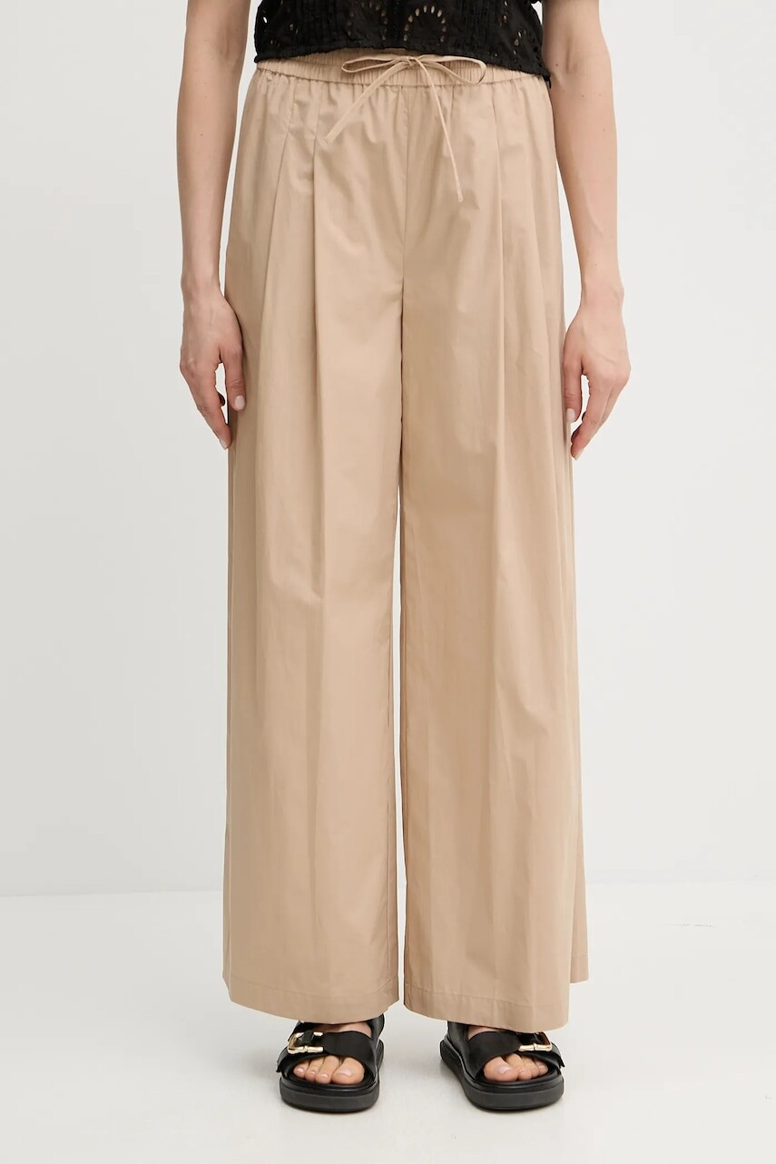 Bavlnené nohavice Twinset béžová farba, široké, vysoký pás, 251TT2120
