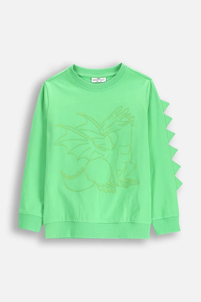 Bavlnená mikina Coccodrillo zelená farba, s potlačou, DRAGONS BOY KIDS