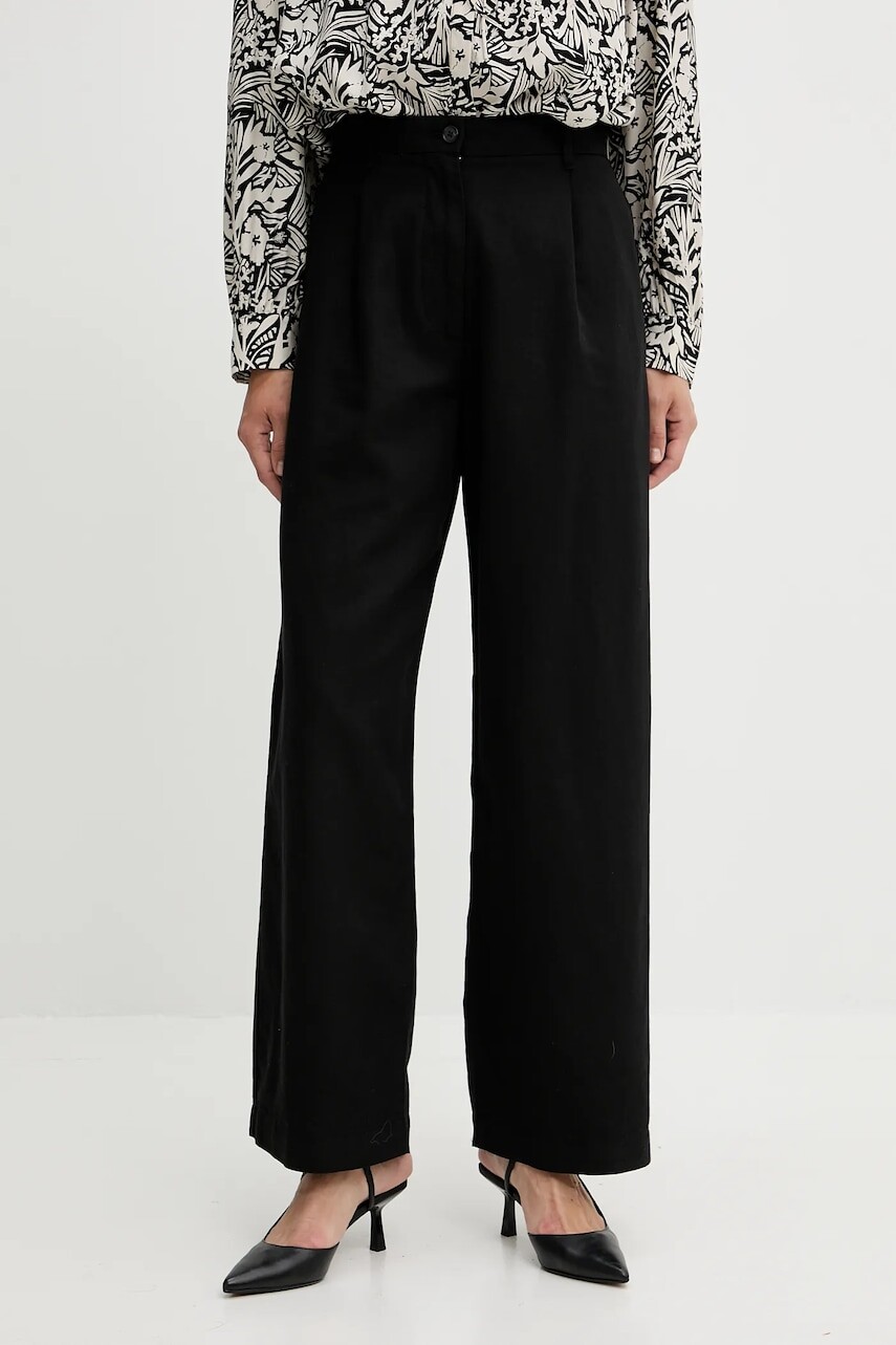 Nohavice Tommy Hilfiger čierna farba, široké, vysoký pás, WW0WW45780