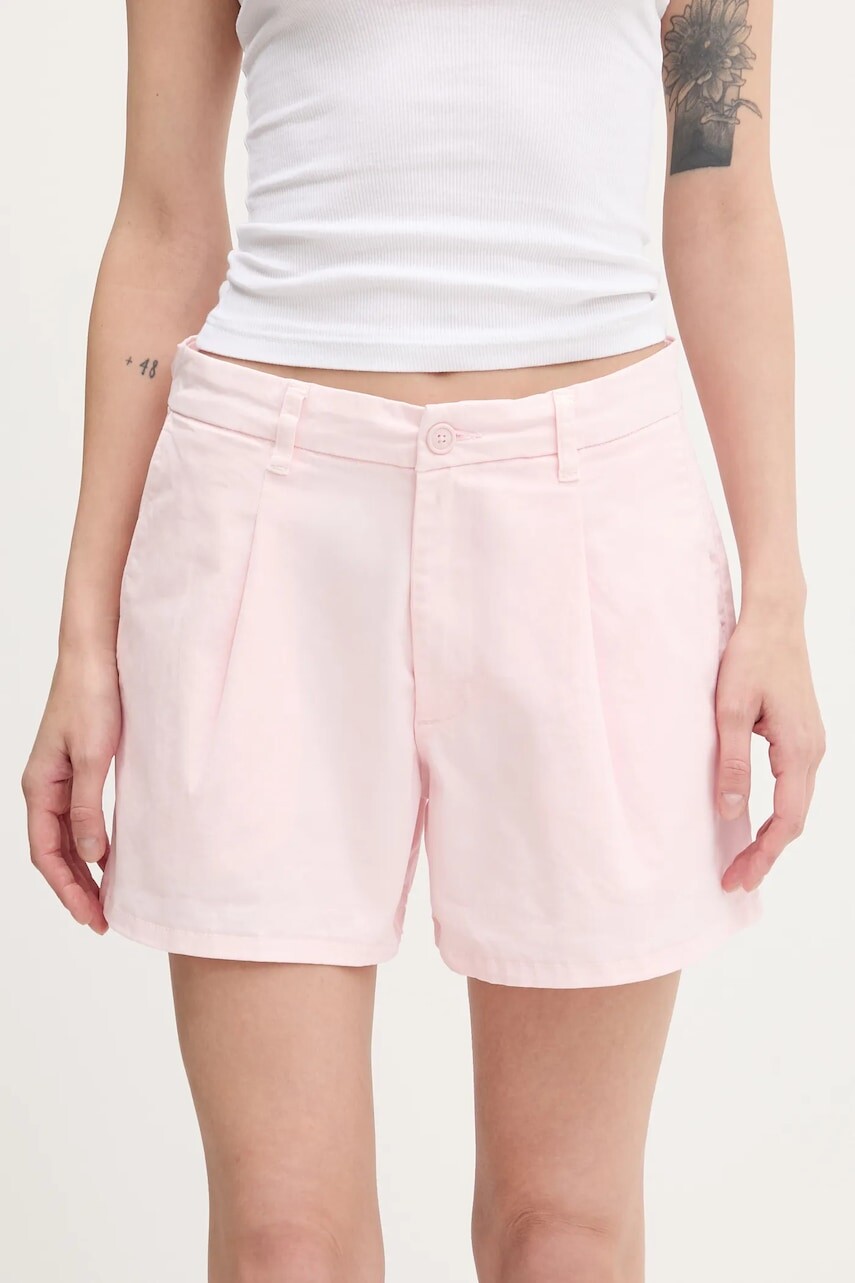 Šortky Guess Jeans ružová farba, jednofarebná, stredne vysoký pás, W5GD1U WGB51