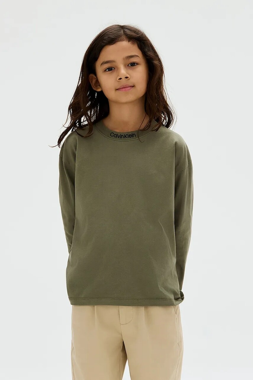 Bavlnené tričko s dlhým rukávom Calvin Klein Jeans zelená farba, jednofarebné, IB0IB02354