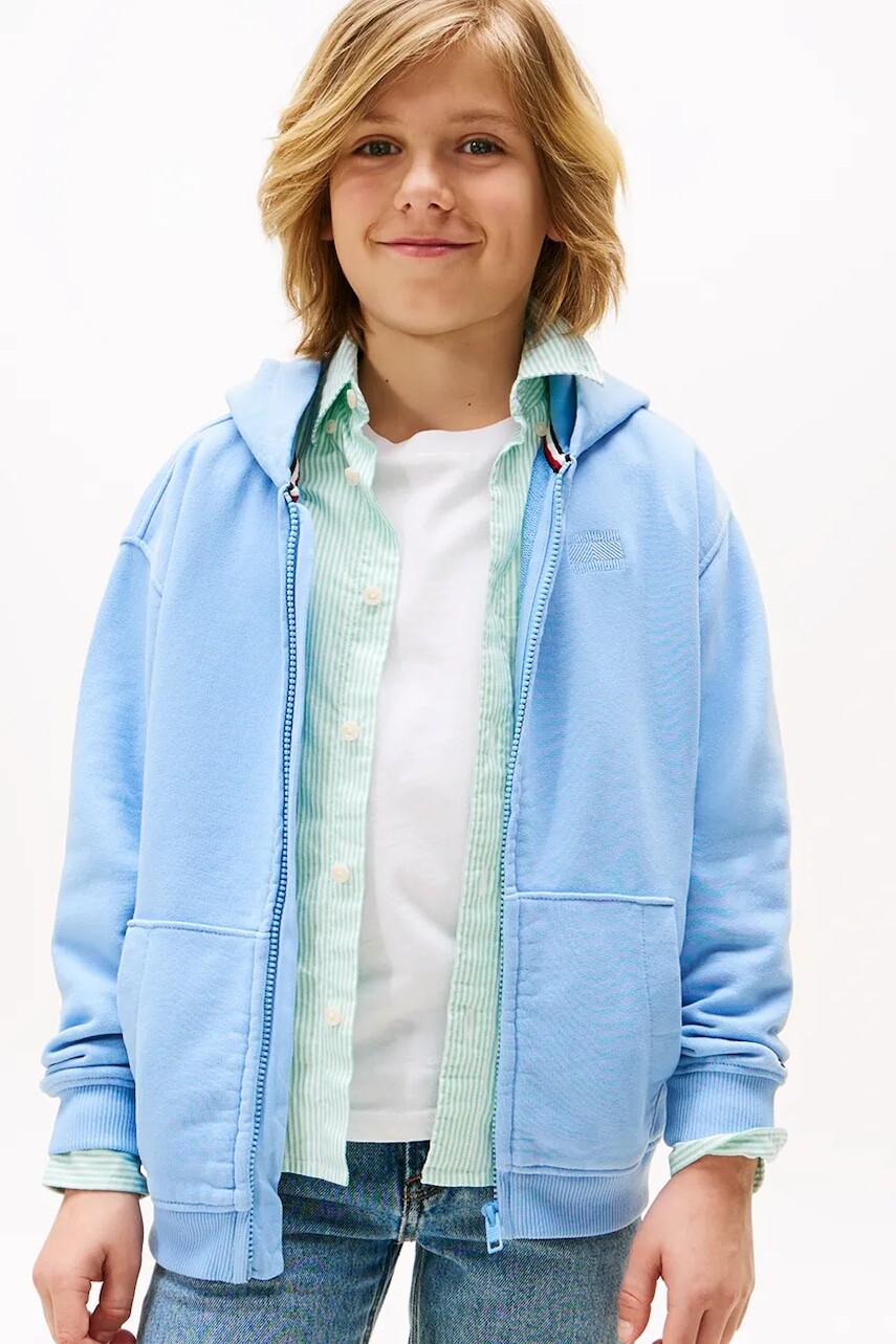 Detská bavlnená mikina Tommy Hilfiger s kapucňou, jednofarebná, KB0KB09750