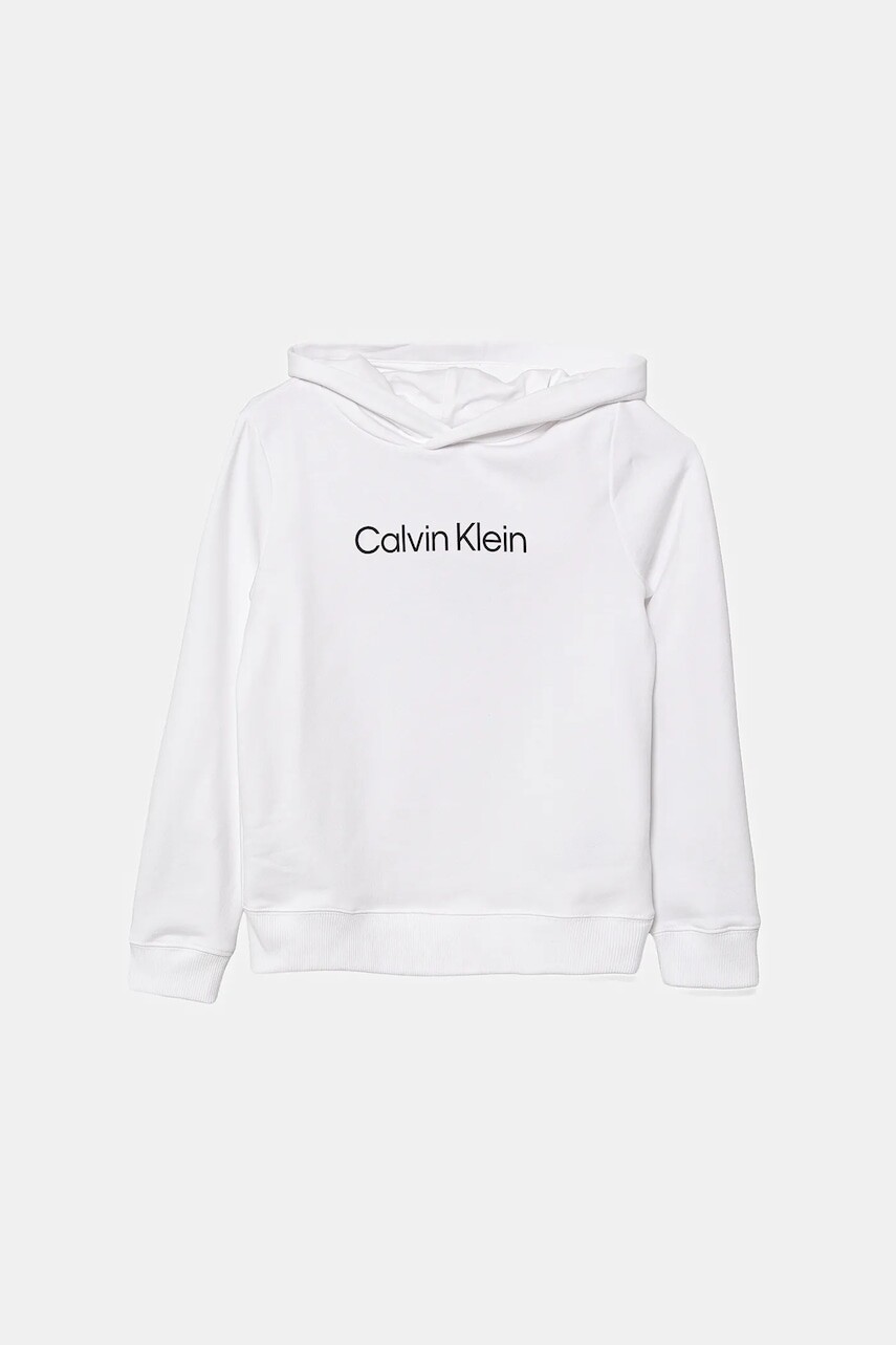 Bavlnená mikina Calvin Klein Jeans biela farba, s kapucňou, jednofarebná, IU0IU00679