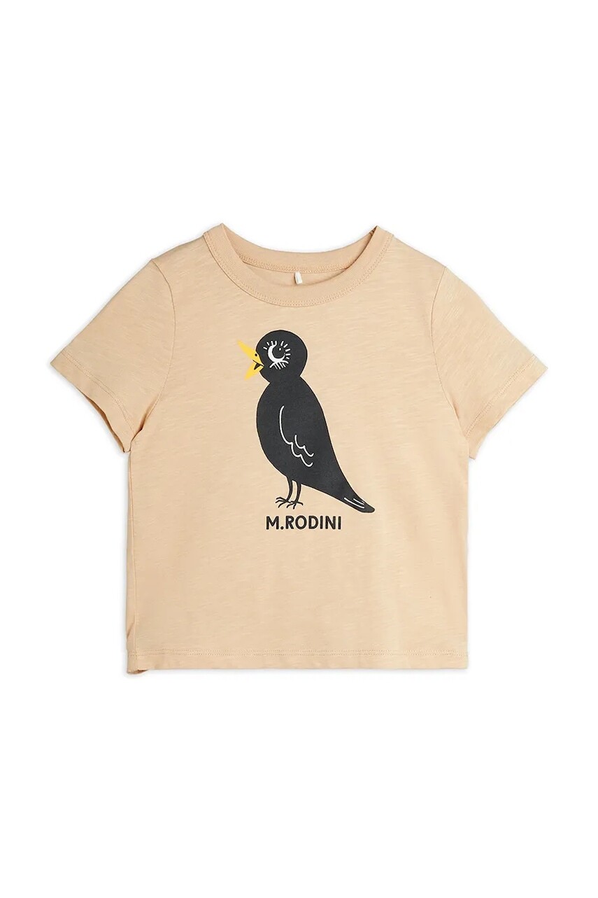 Detské bavlnené tričko Mini Rodini Blackbird béžová farba, s potlačou, 2562013713