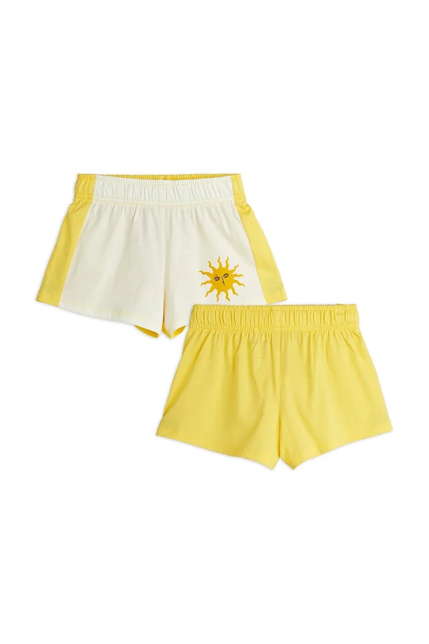 Detské bavlnené šortky Mini Rodini Sun žltá farba, s potlačou, 2563010911