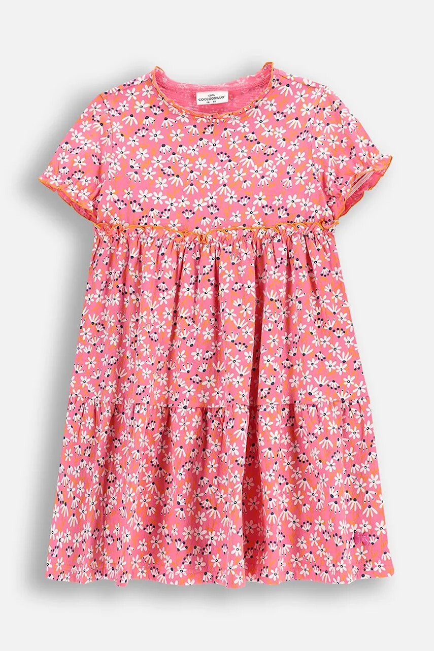 Dievčenské šaty Coccodrillo ružová farba, mini, áčkový strih, FLOWER PARADISE GIRL KIDS