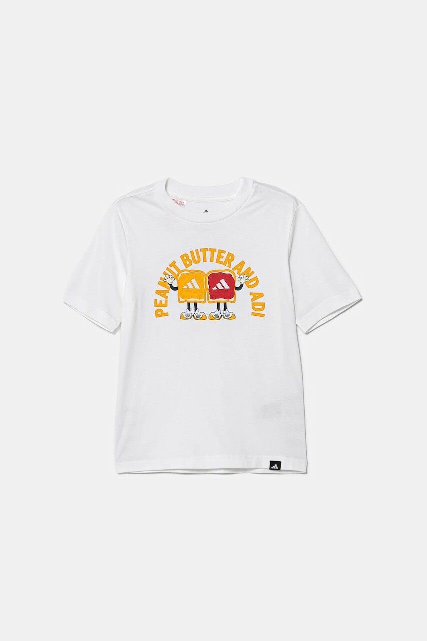 Detské bavlnené tričko adidas biela farba, s potlačou, JV5248