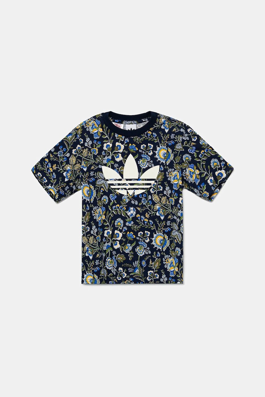 Detské bavlnené tričko adidas Originals tmavomodrá farba, s potlačou, JV7818