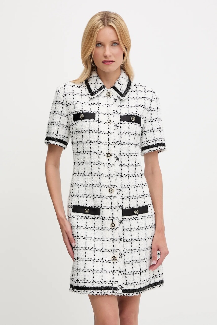 Šaty s prímesou vlny Karl Lagerfeld biela farba, mini, rovný strih, A3W13031