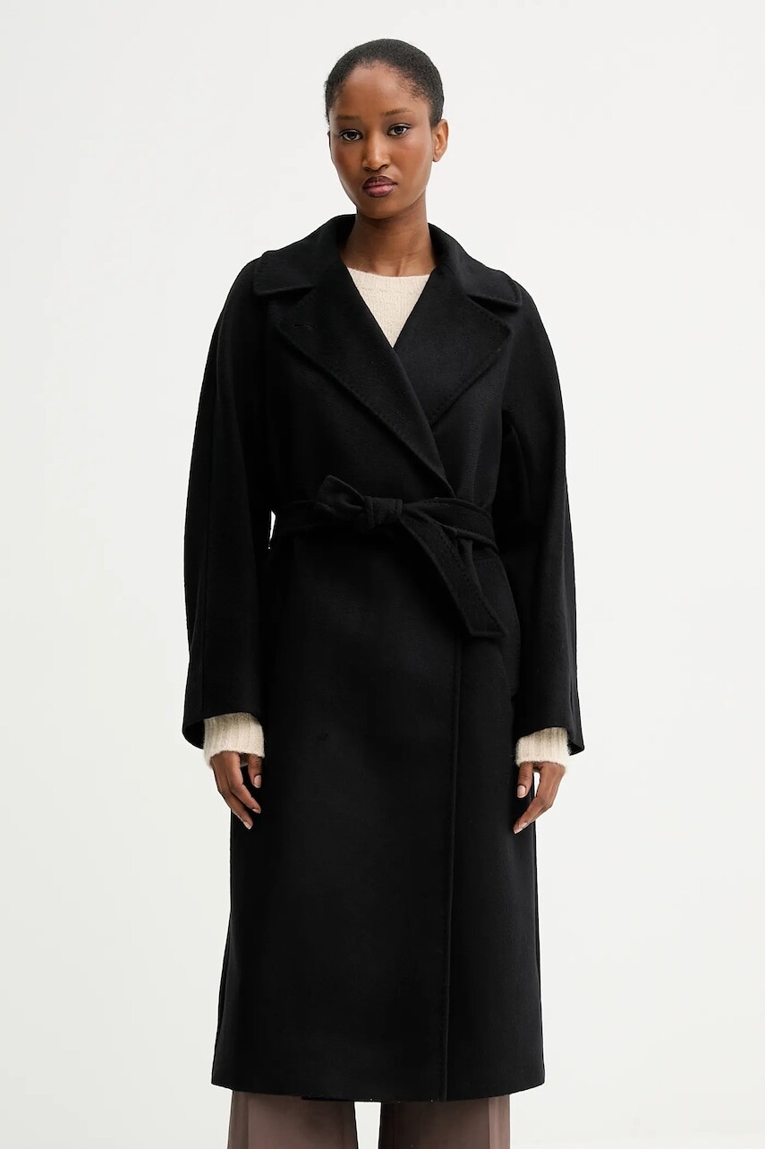 Vlnený kabát Weekend Max Mara RESINA čierna farba, prechodný, oversize, 2525016031600