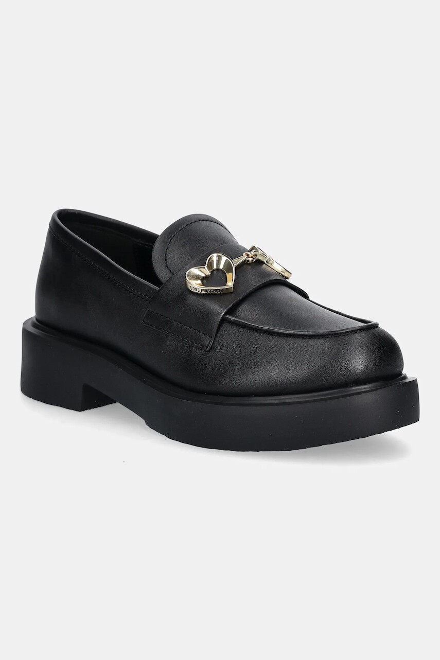 Kožené mokasíny Love Moschino čierna farba, na platforme, JA10094G1NIA0000