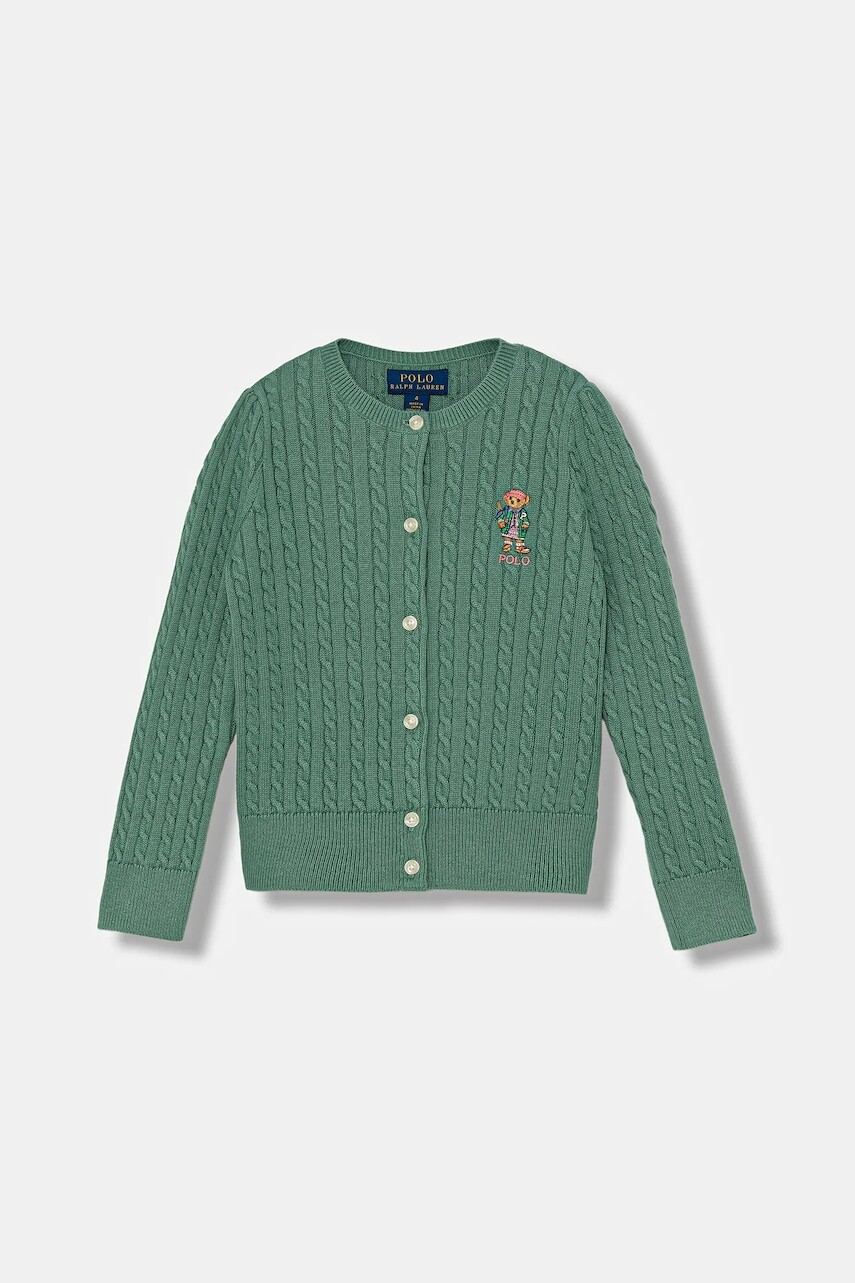 Detský bavlnený kardigan Polo Ralph Lauren zelená farba, 312919829006