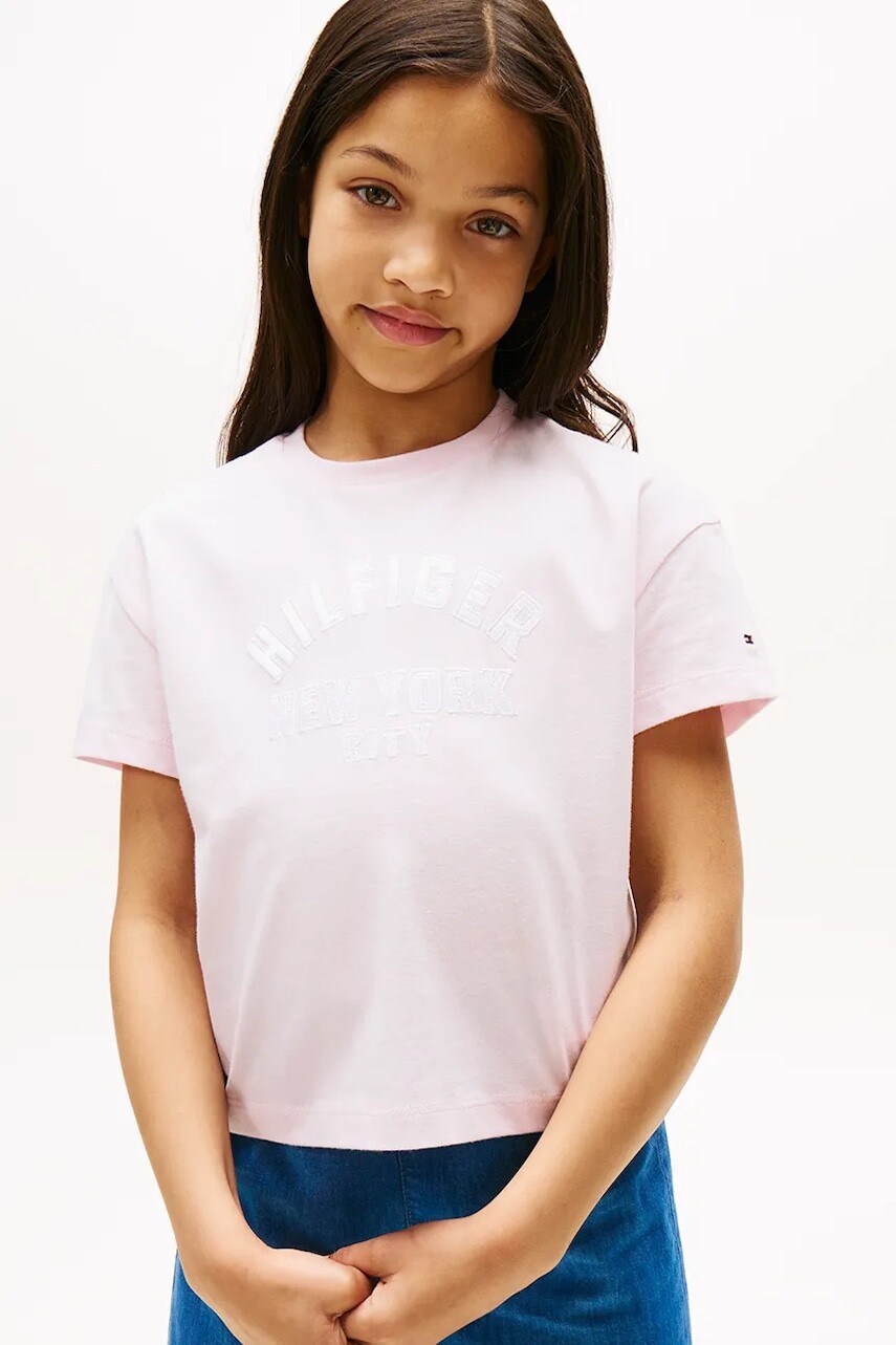 Detské bavlnené tričko Tommy Hilfiger ružová farba, KG0KG08635