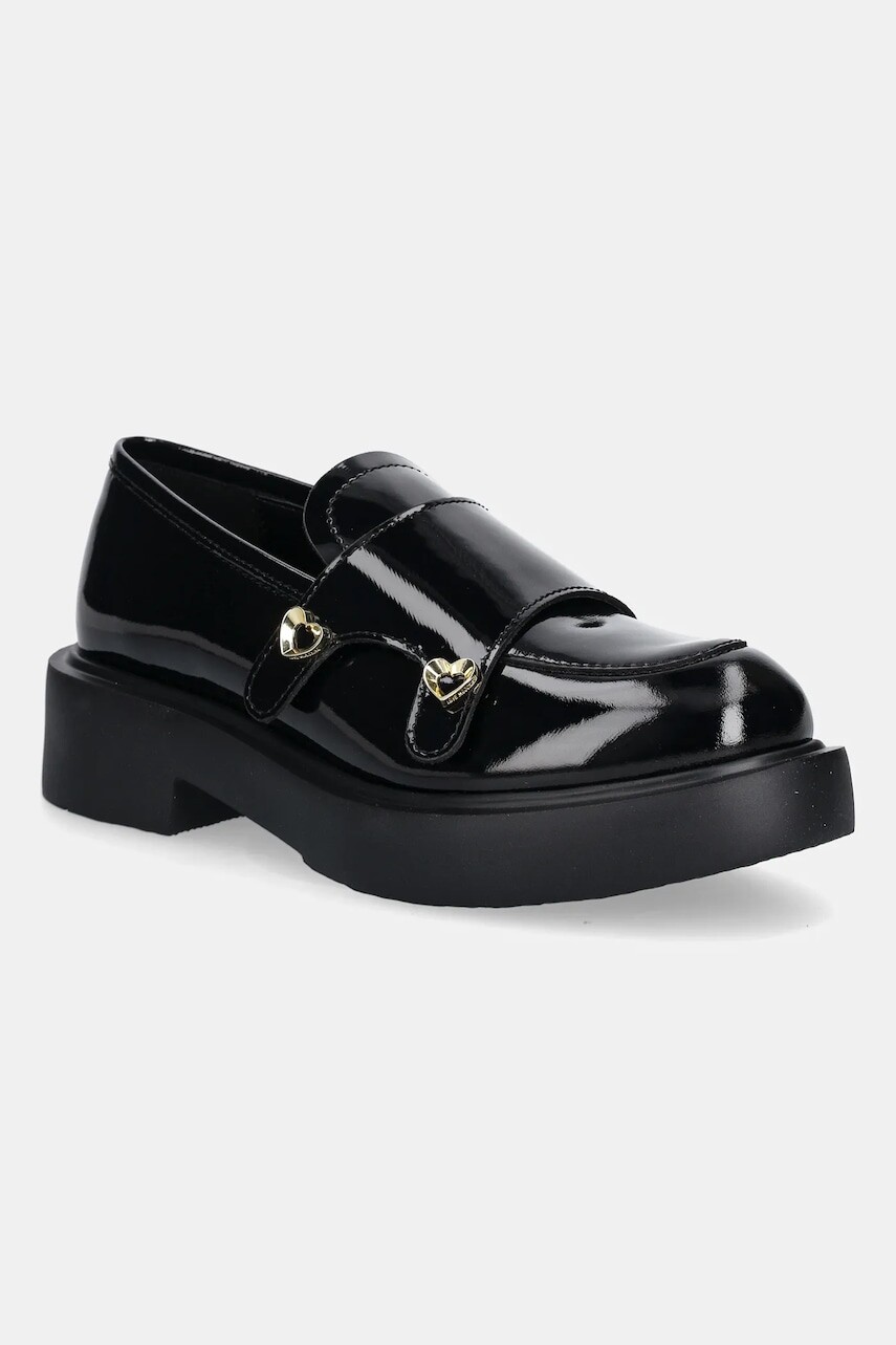 Kožené mokasíny Love Moschino čierna farba, na platforme, JA10104G1NIH0000