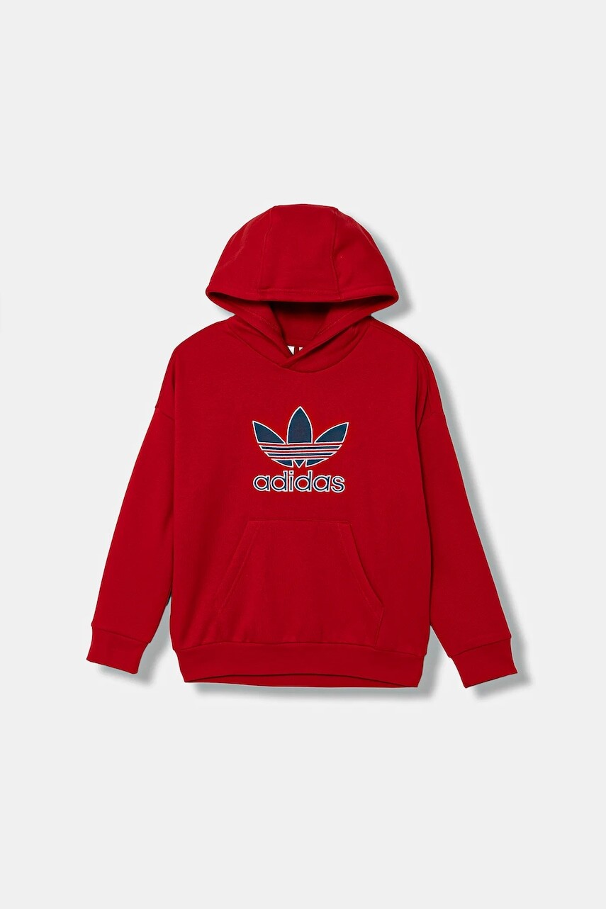 Detská mikina adidas Originals červená farba, s kapucňou, s potlačou, JV8652