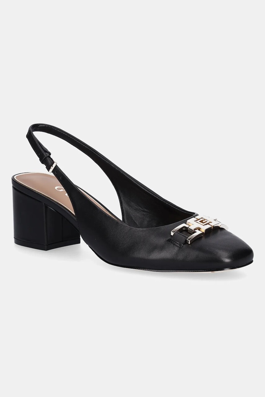Kožené lodičky Guess CALIDE čierna farba, na podpätku, FLTCDE LEA05
