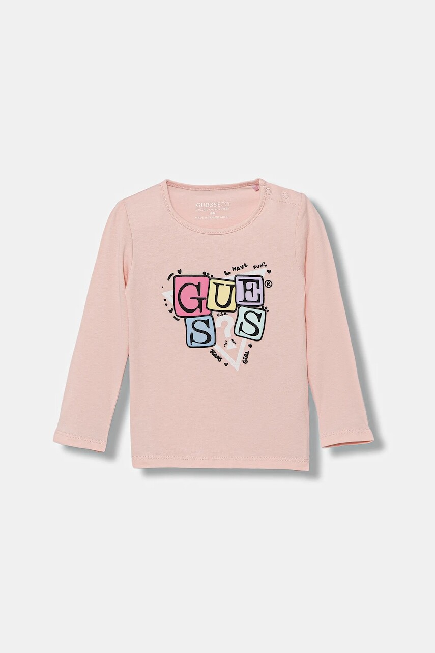 Tričko s dlhým rukávom pre bábätká Guess ružová farba, A5YI00 K6YW4