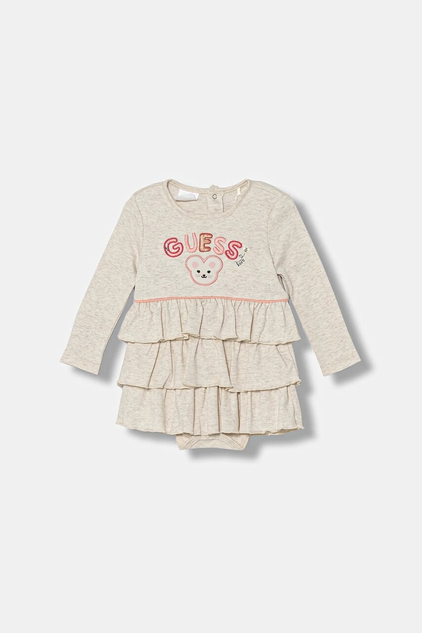 Detské bavlnené šaty Guess béžová farba, mini, áčkový strih, S5YG06 KAE14